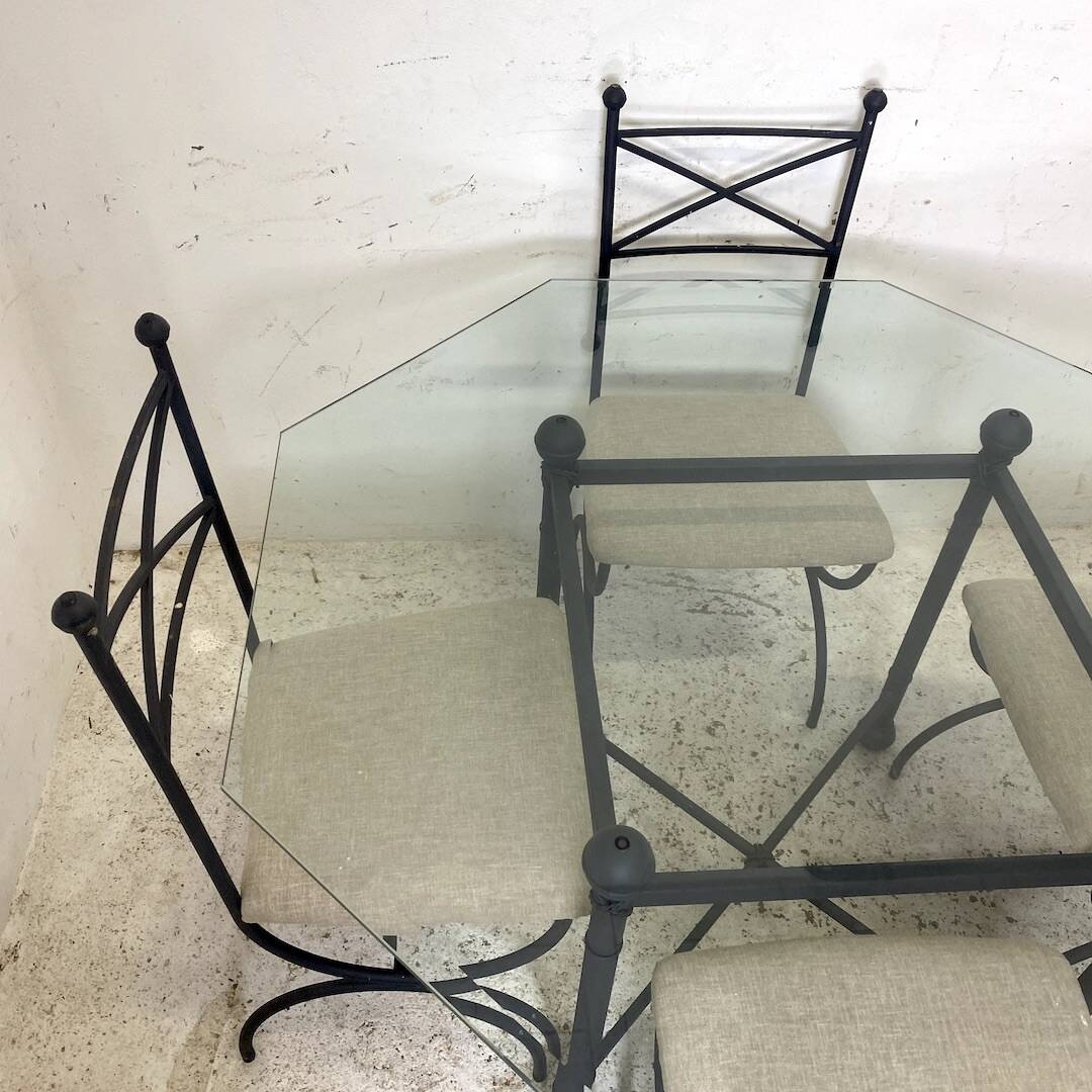Iron and beveled octagonal glass dining room set