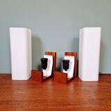 Pair of wall sconces in teak and opaline, Louis Kallf, Philips, 1960