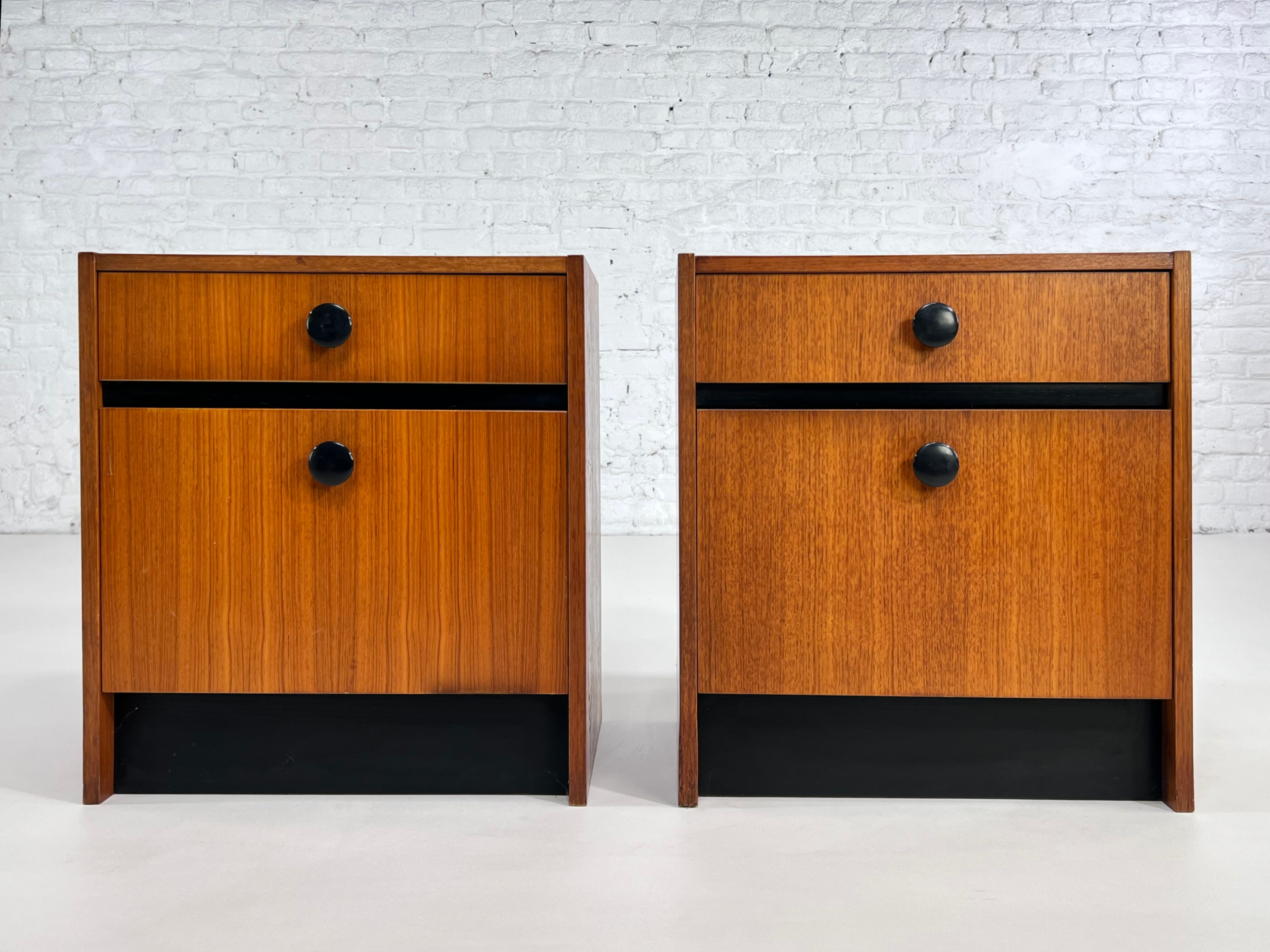 Pair of bedside table in teak and black lacquer design 60s