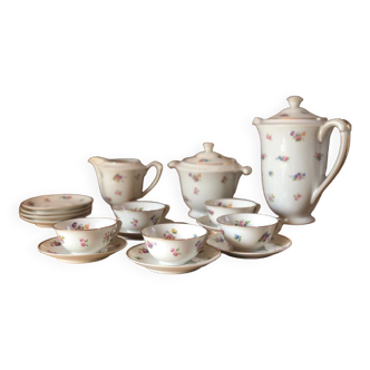 ManuFrance Saint Etienne coffee service in Limoges porcelain flower pattern