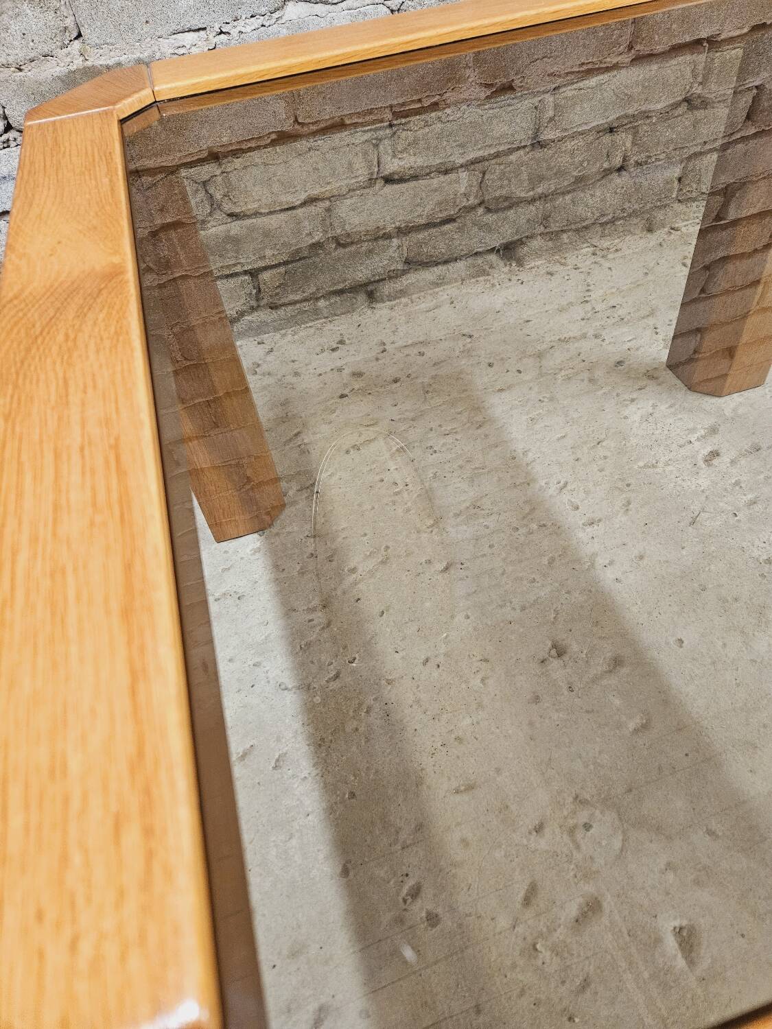 Coffee table in wood and smoked glass 1970 vintage