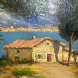Oil painting on canvas, Mediterranean landscape, 20th century
