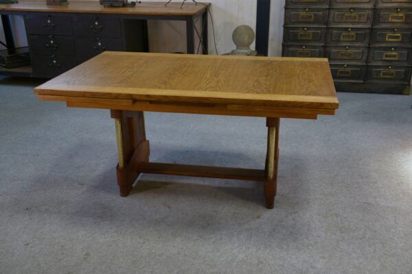 Large solid oak art deco table by Henri Bonjour 1930s