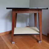 Formica and wood dessert table on wheels
