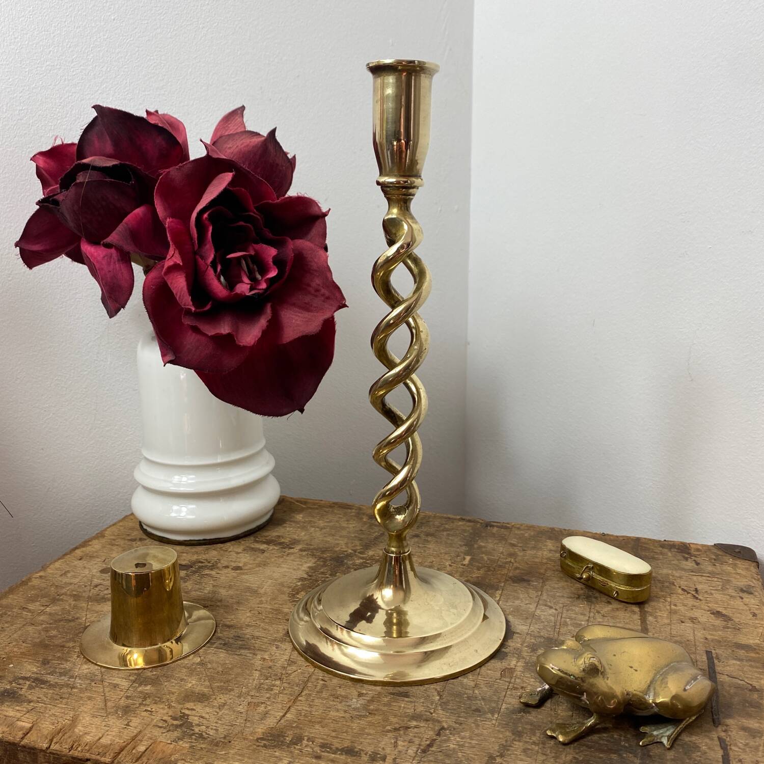 Twisted brass candle holder