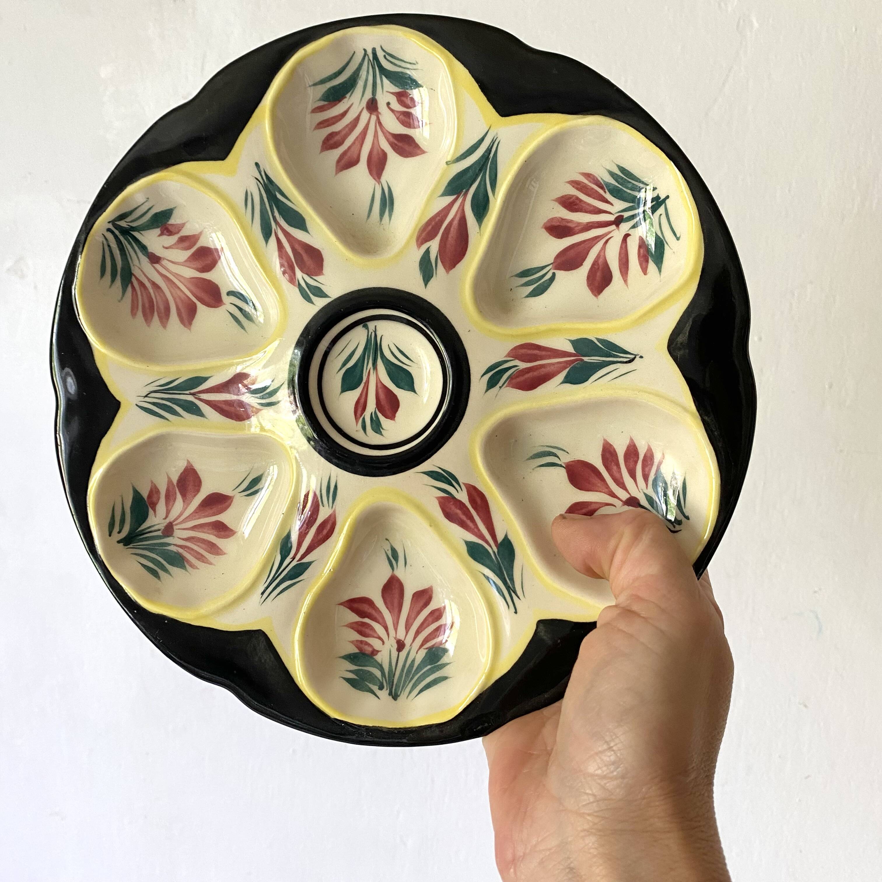 Hand-painted HB Quimper oyster plate