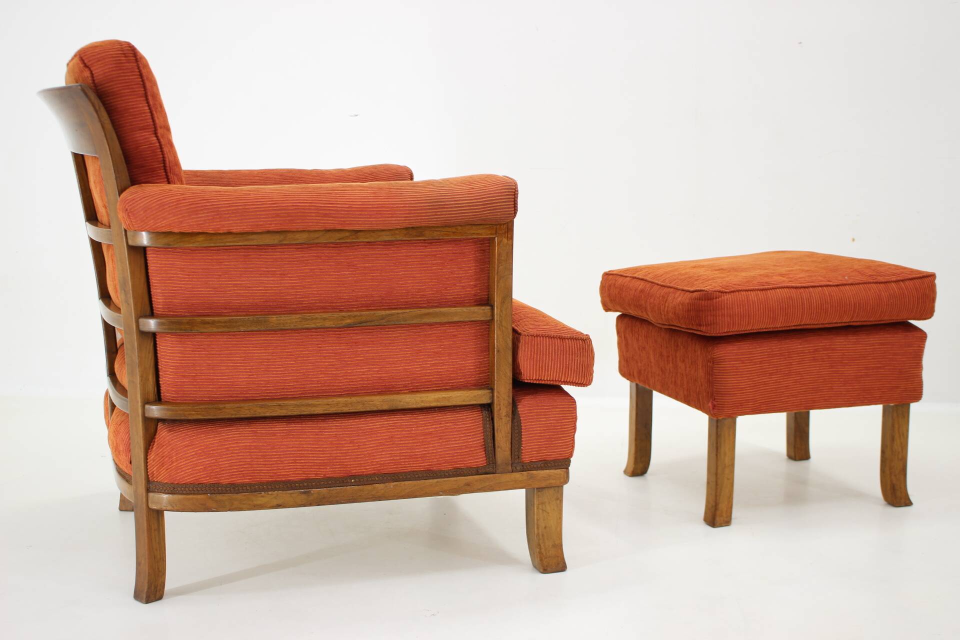 1930s art deco armchair with tabouret, czechoslovakia