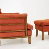 1930s art deco armchair with tabouret, czechoslovakia