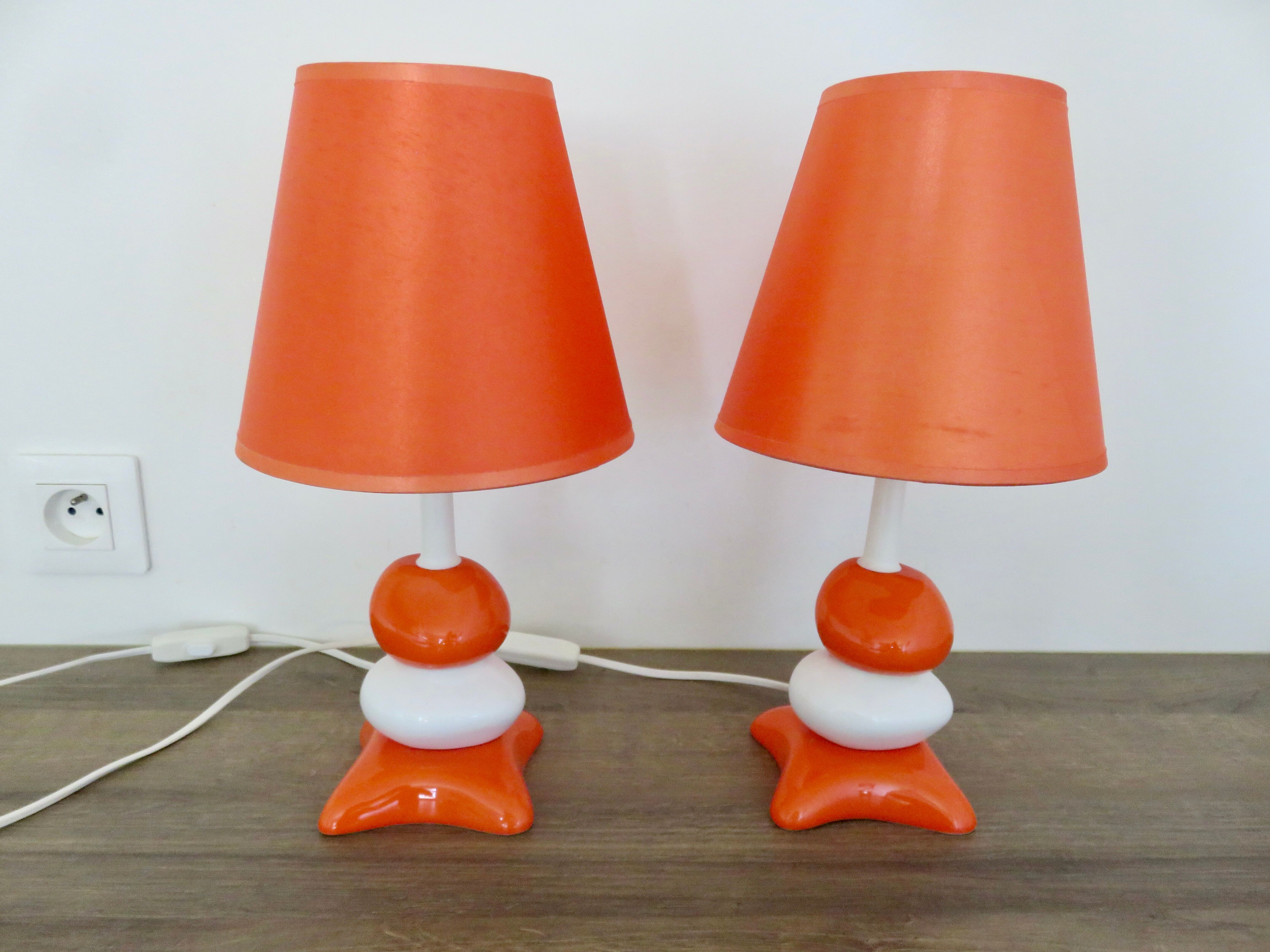 Pair of ceramic bedside lamps, 70s 80s design, vintage.