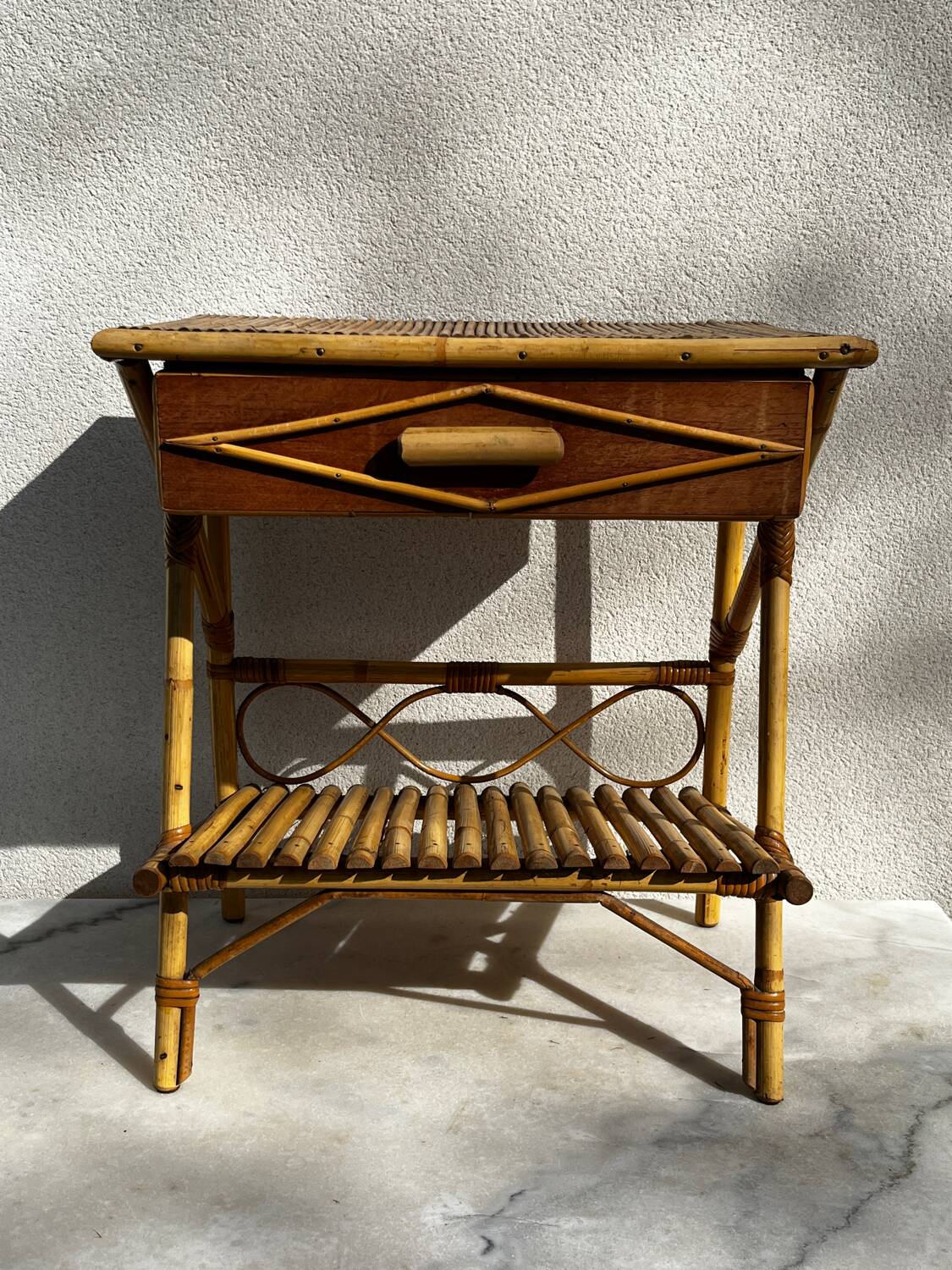 Bedside table 1960 bamboo rattan