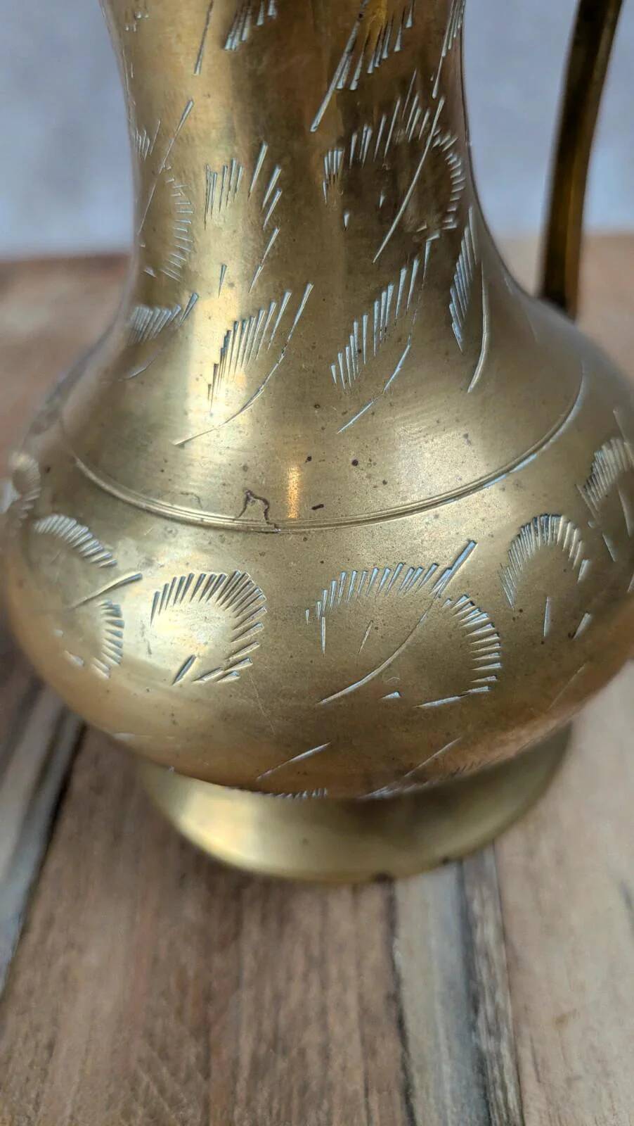 Small antique engraved brass jug