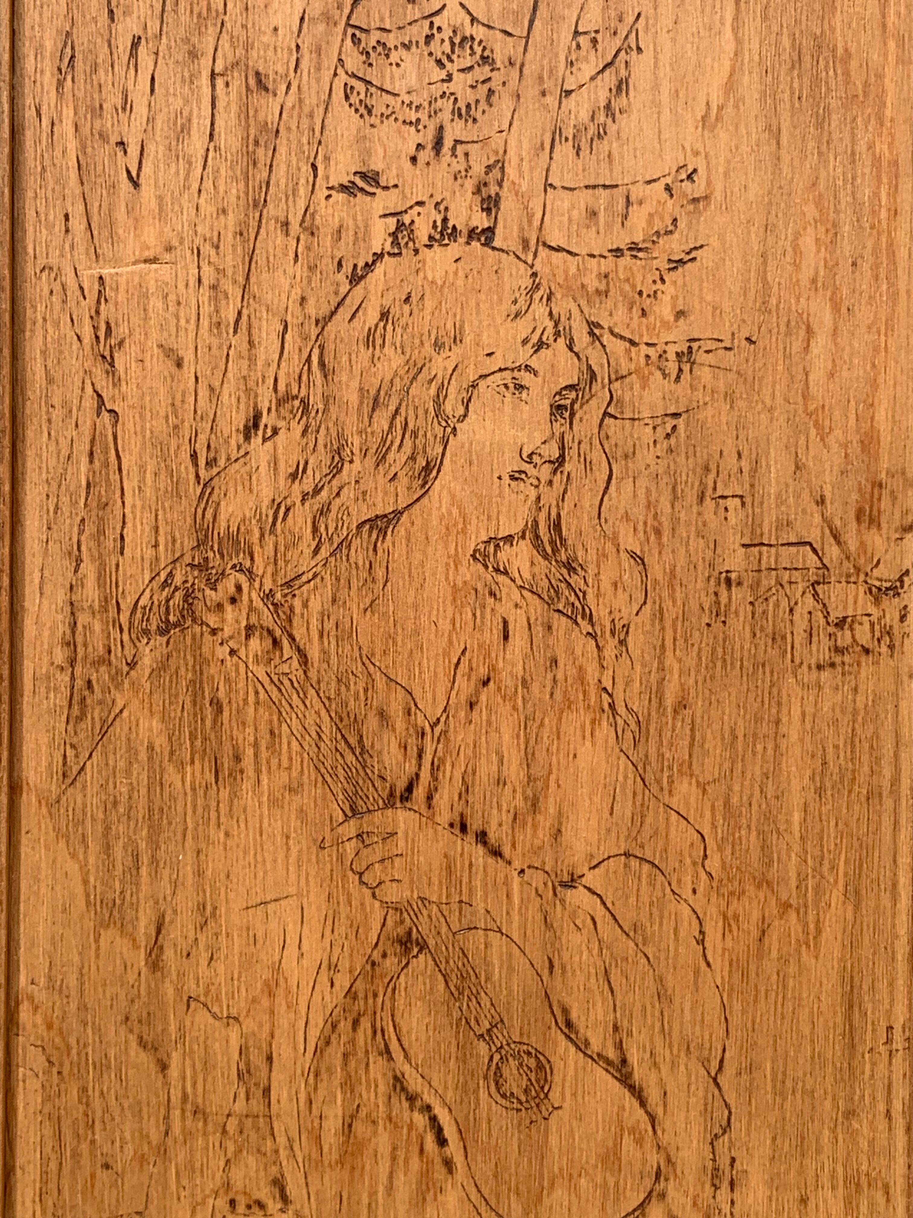 Parisian cabinet glazed raw wood nymphs and carved art nouveau decorations