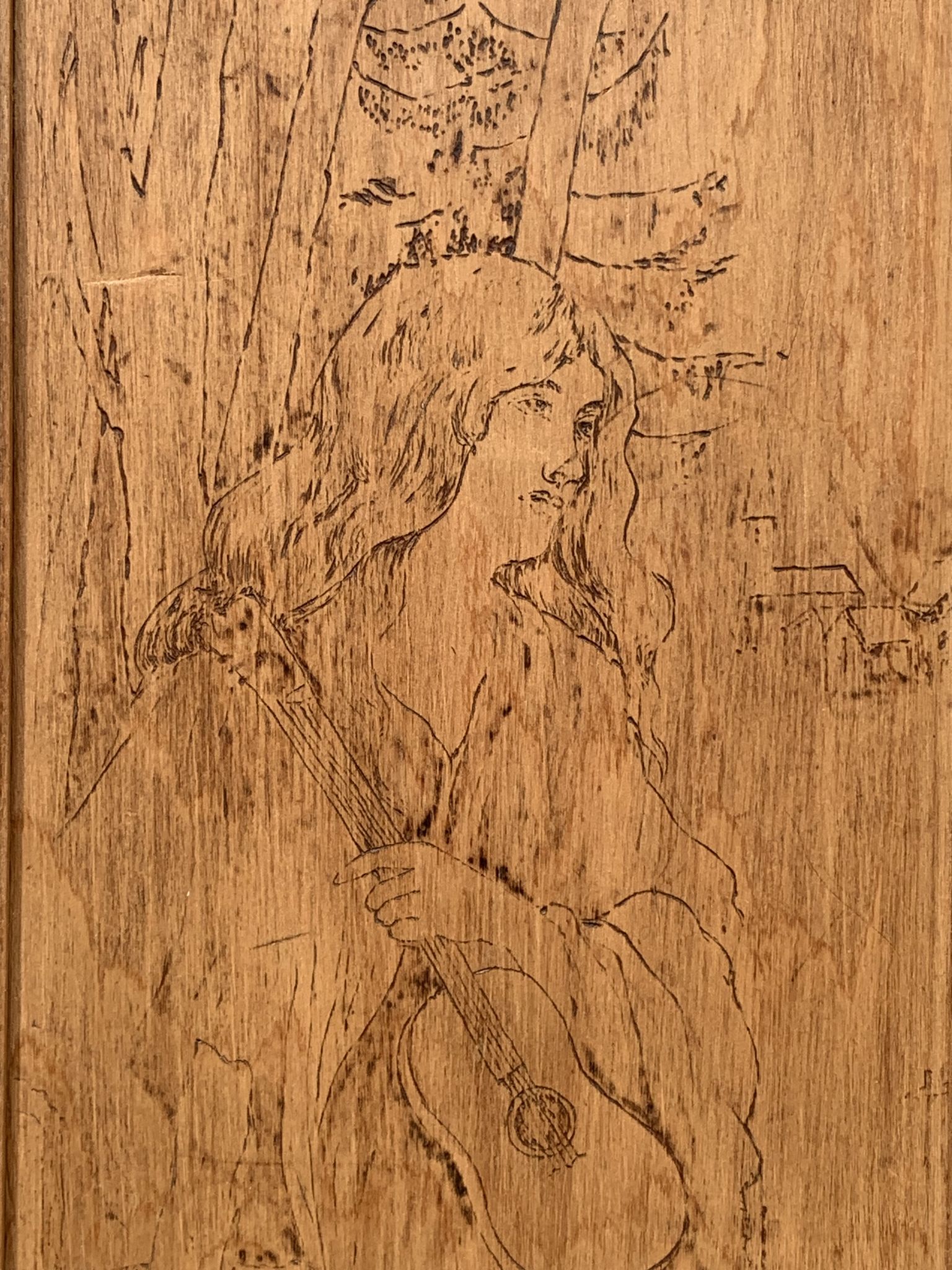 Parisian cabinet glazed raw wood nymphs and carved art nouveau decorations