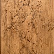 Parisian cabinet glazed raw wood nymphs and carved art nouveau decorations
