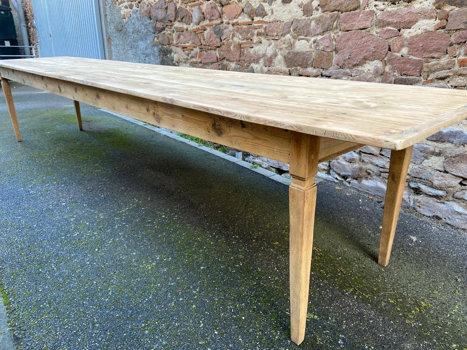 Incredible 400 cm farm table in fir 1900 brasserie natural raw wood
