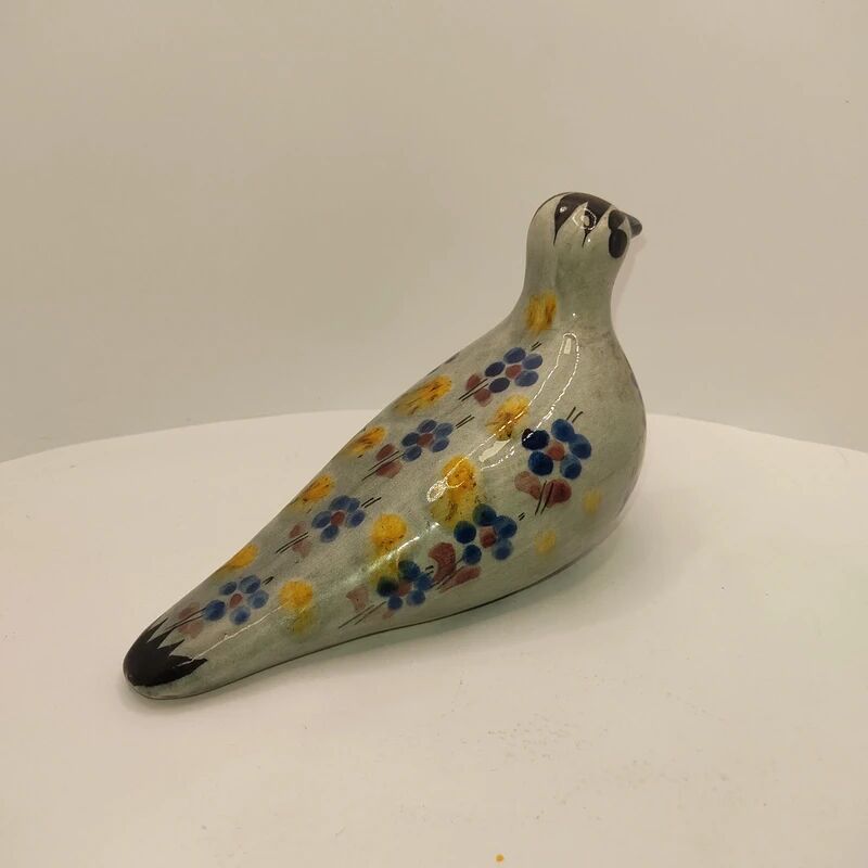 Ceramic dove bird, glazed with hand-painted floral decoration, vintage.