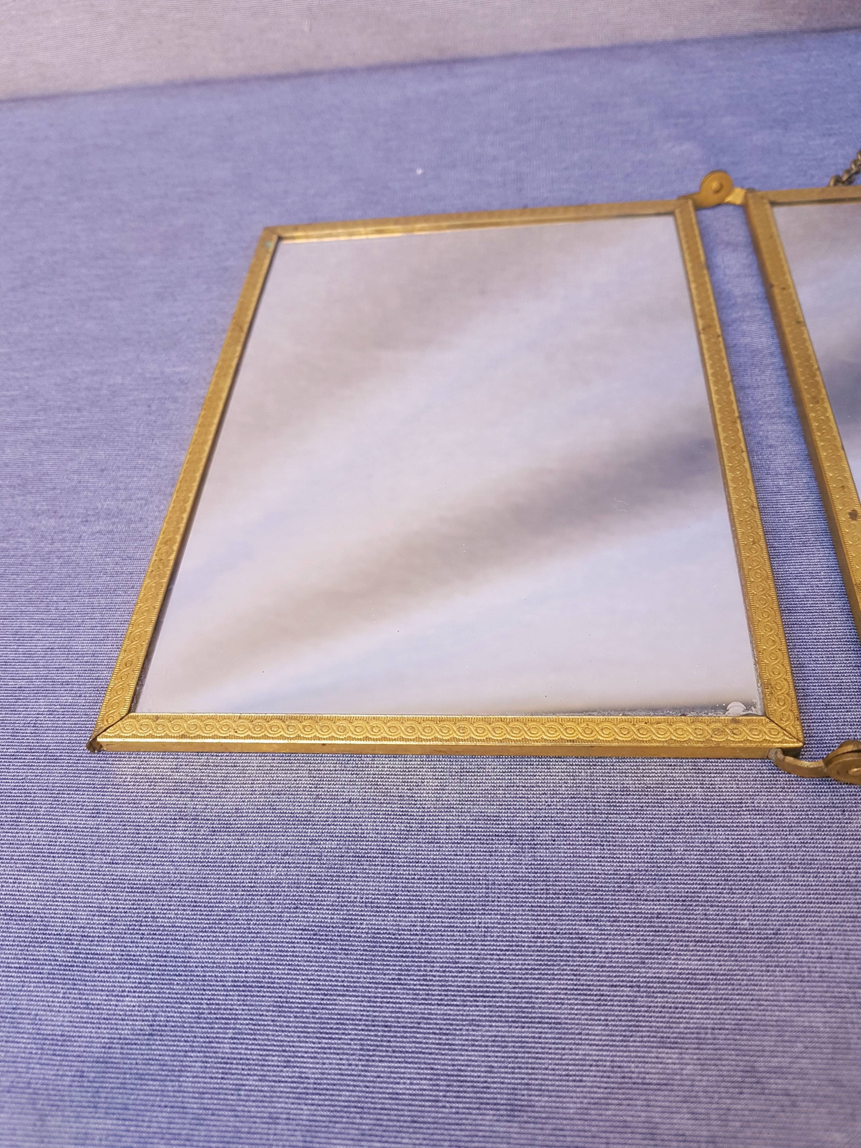 Ancien miroir triptyque de barbier ou de coiffeuse