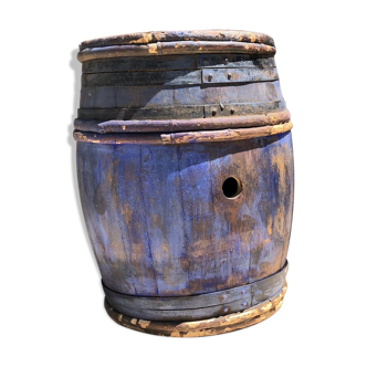 Antique blue wooden barrel