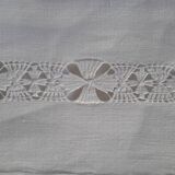 Drap de mariés ancien en fil de lin Blanc Monogramme MN