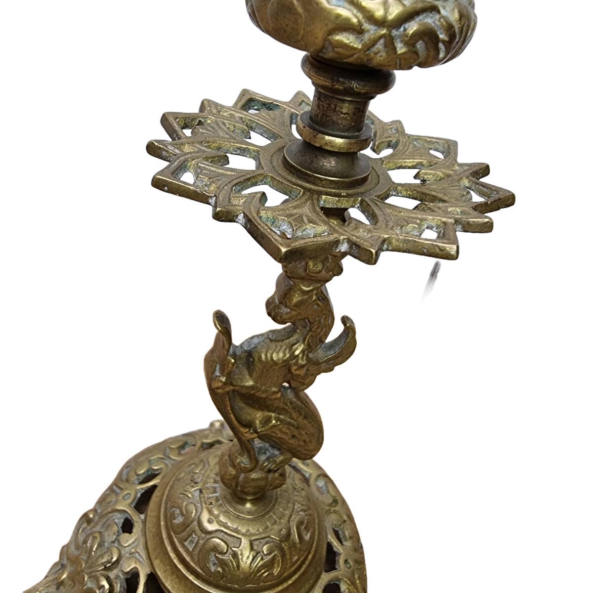 Old Brass Candlestick Dragon, early 1900s