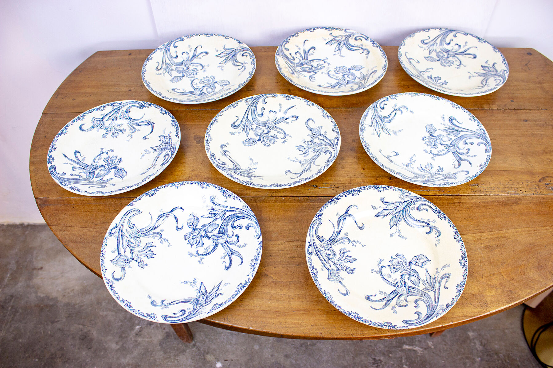 Lot de 8 assiettes plates terre de fer - modèles Iris - Léon Graves - Clairefontaine