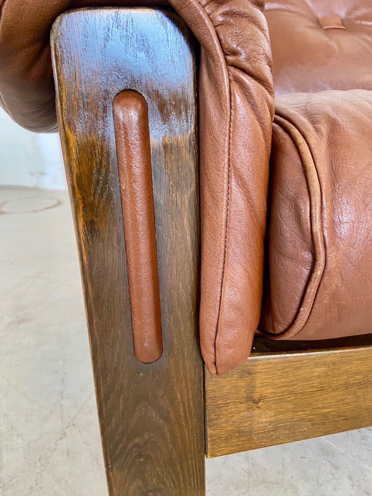 Vintage Danish mid-century cognac brown leather 2-seater Stouby 1970s