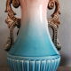 blue and pink art deco polychrome dabbling vases with floral decoration