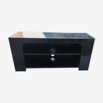 Black lacquered design console in solid wood, open storage