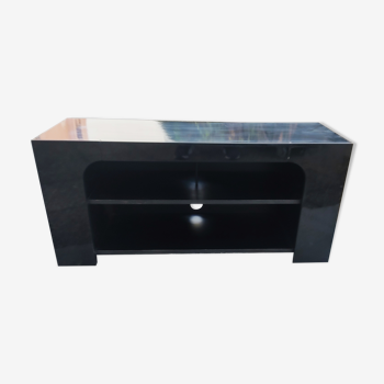 Console design noire laquée en bois massif, rangement ouvert