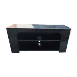 Black lacquered designer console in solid wood, open storage