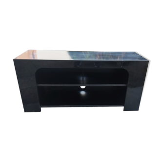 Console design noire laquée en bois massif, rangement ouvert