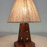 Vintage bedside lamp made of wood and wool