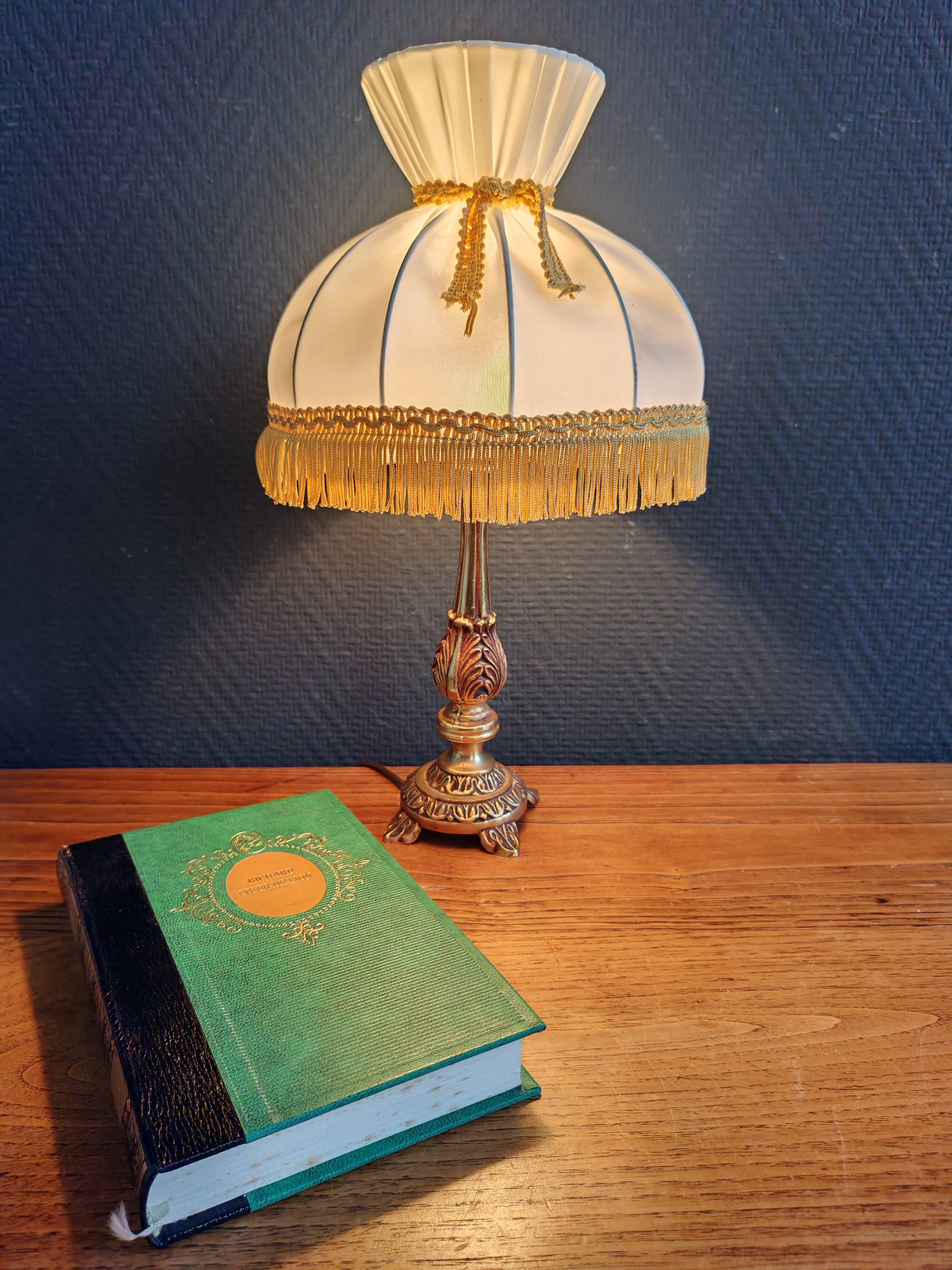 Vintage Gold Brass Table Lamp – Pleated Umbrella Style Lampshade