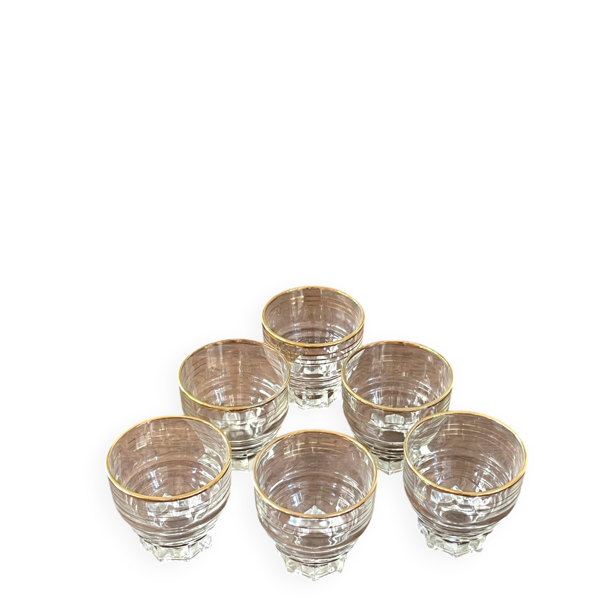 Verres en verre vintage avec bord doré, ensemble de 6