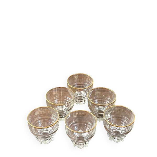 Verres en verre vintage avec bord doré, ensemble de 6