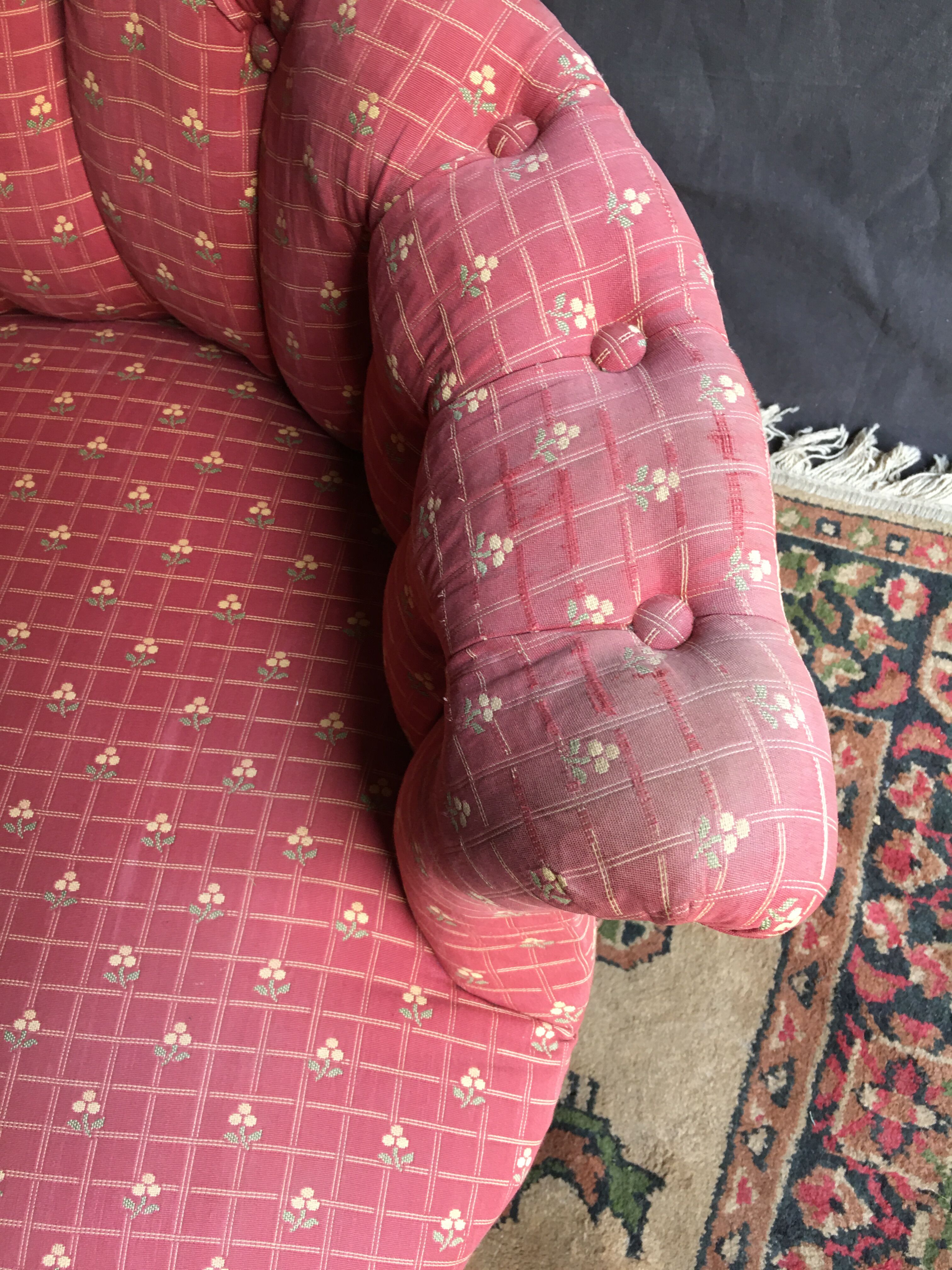 Pair of toad armchairs on wheels, upholstered.