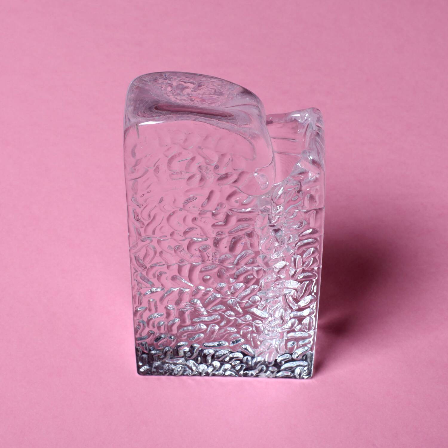 Mid-century Single Flower Textured Glass Block Bud Vase / Germany / 1960s
