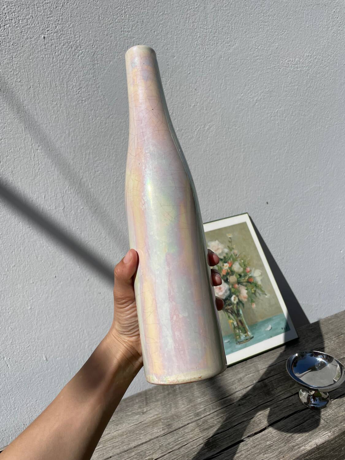 Iridescent white ceramic vase