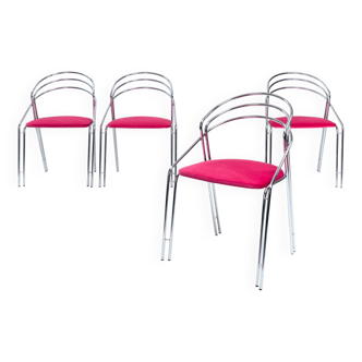 Italian chrome pink upholstered dining chairs, set of 4