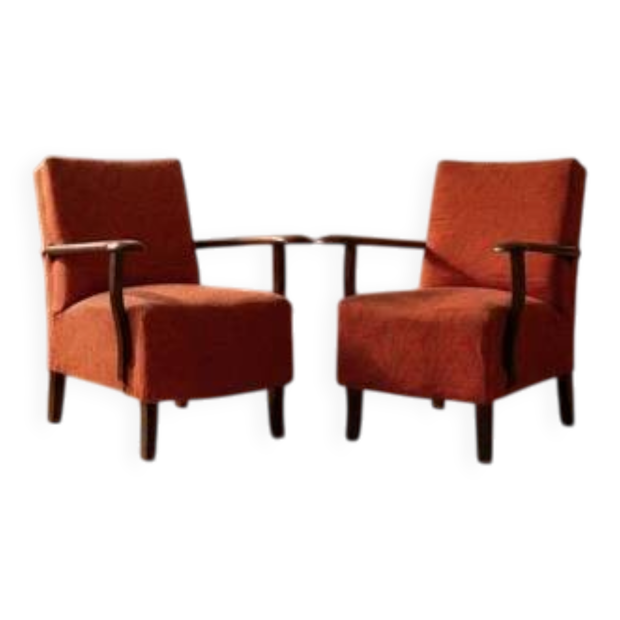 Paire de fauteuils vintage des années 50 avec accoudoirs en bois, Tchécoslovaquie, 72 × 61 × 82 cm