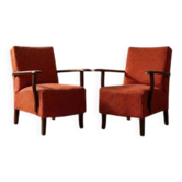 Paire de fauteuils vintage des années 50 avec accoudoirs en bois, Tchécoslovaquie, 72 × 61 × 82 cm