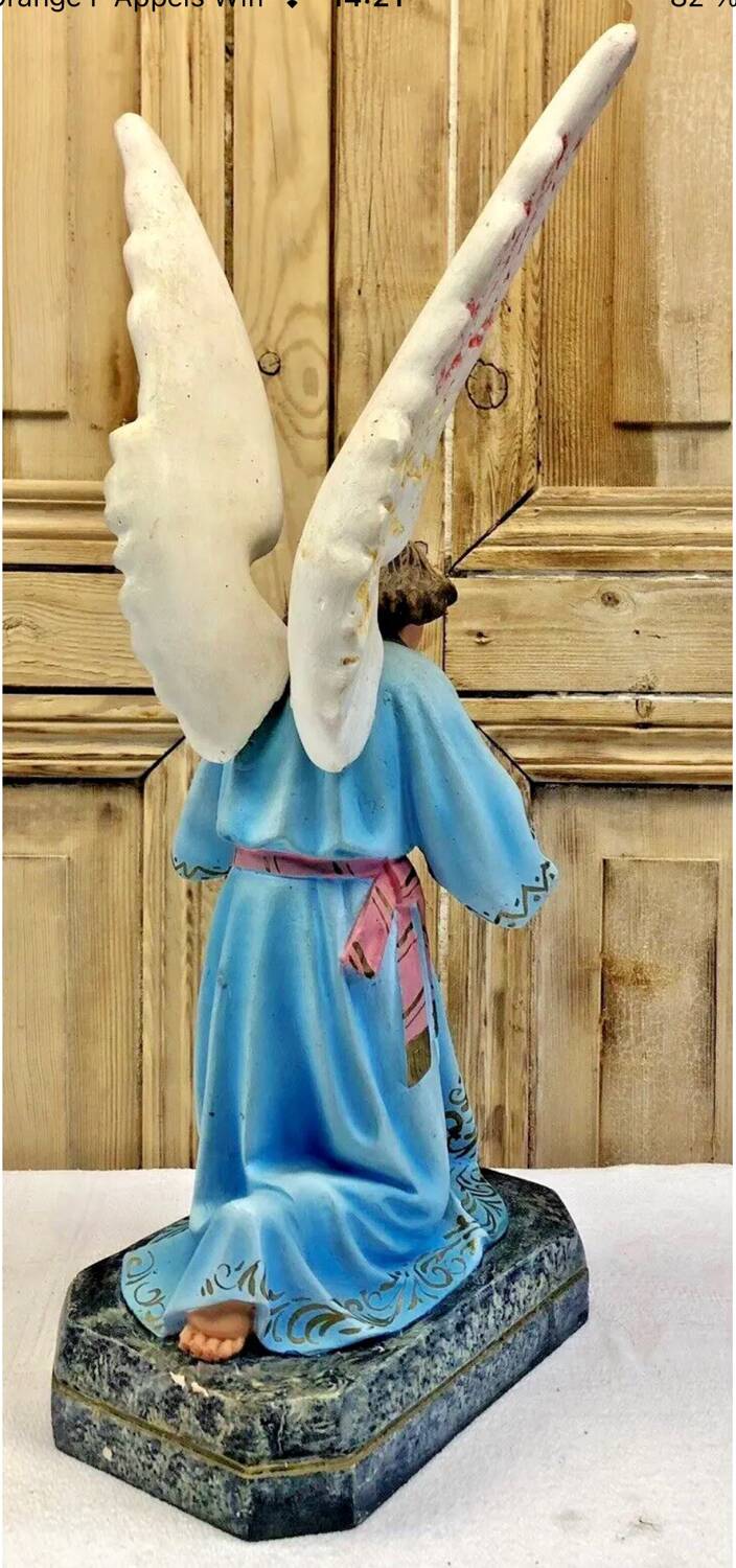 Large altar angel 42.5 cm plaster church statue sulphide eyes XIX