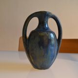 Iridescent Pierrefonds stoneware amphora vase, Art Deco, 1930, signed