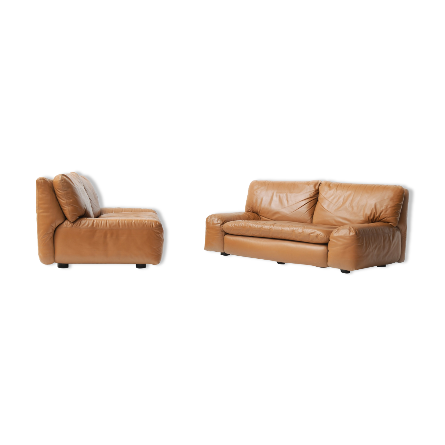 Bengodi vintage cognac leather sofas design Cini Boeri for arflex italy