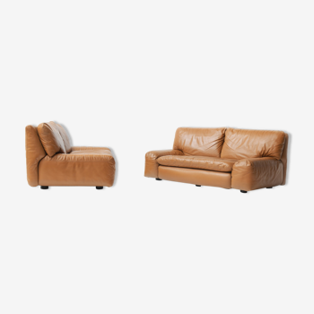 Bengodi vintage cognac leather sofas design Cini Boeri for arflex italy