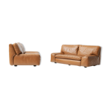 Bengodi vintage cognac leather sofas design Cini Boeri for arflex italy