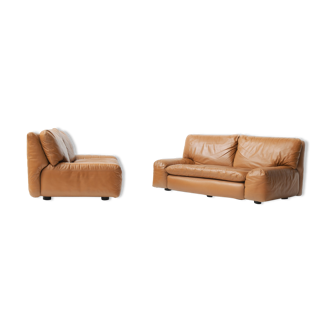 Bengodi vintage cognac leather sofas design Cini Boeri for arflex italy