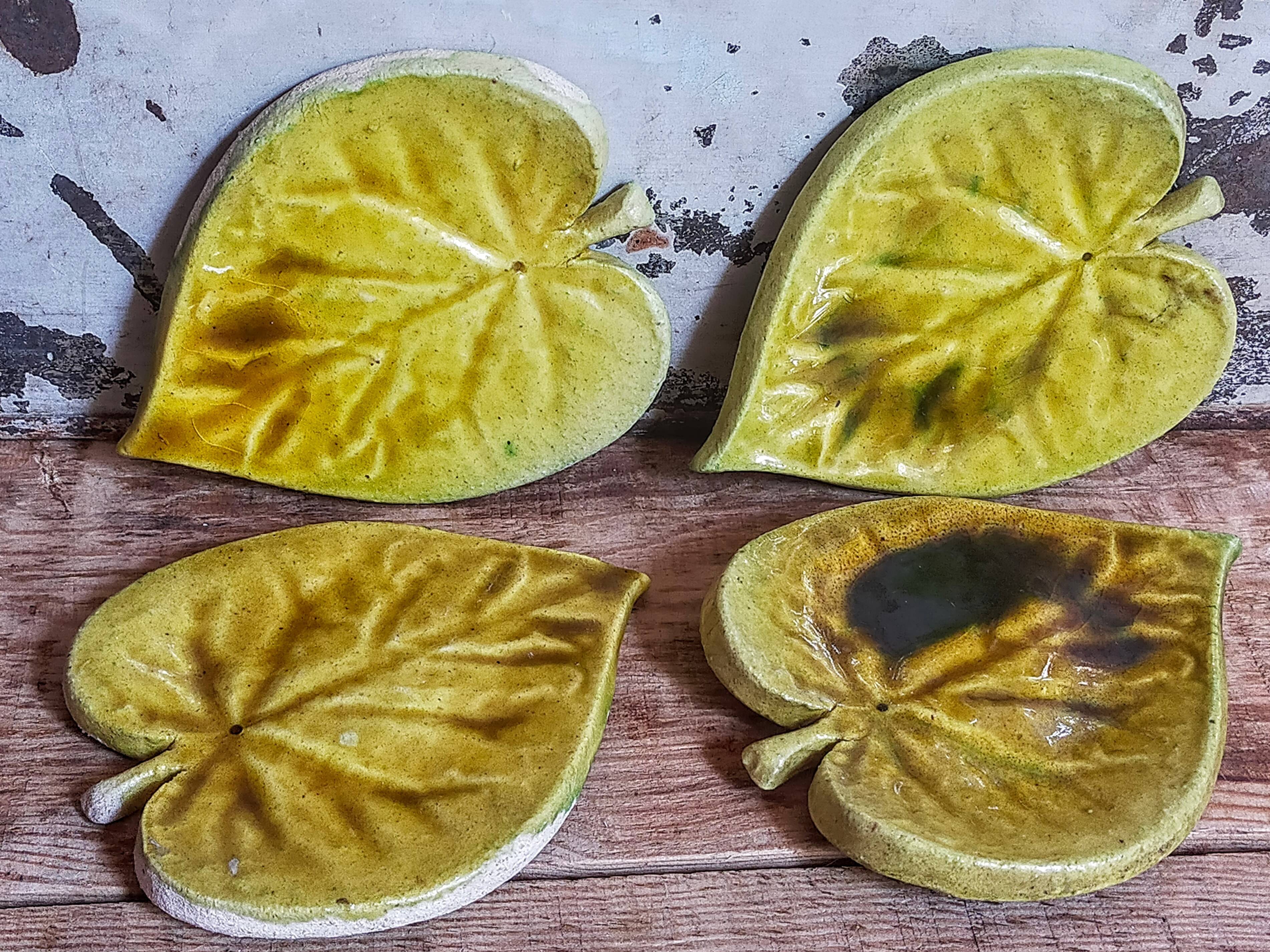 Four ceramic leaf cups from Les potiers d’Accolay