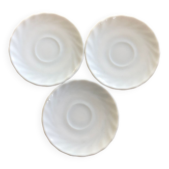 Set of 3 white Arcopal saucers