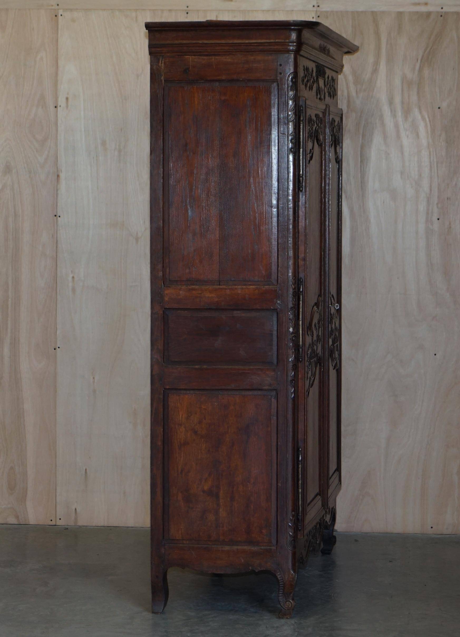 Antique Carved Wardrobe Dated 1844 with Shaped Panels